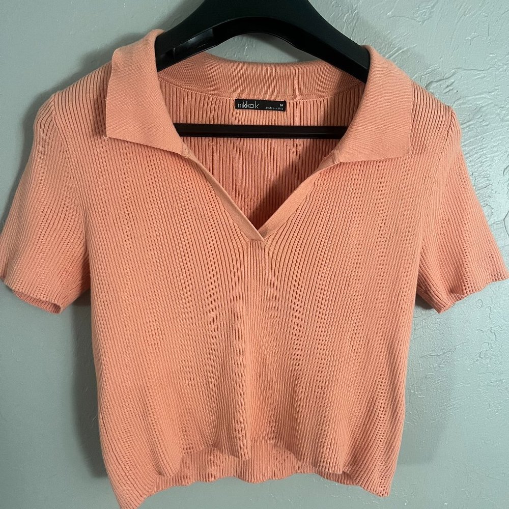 Boutique Cropped Collared Sweater SIZE M